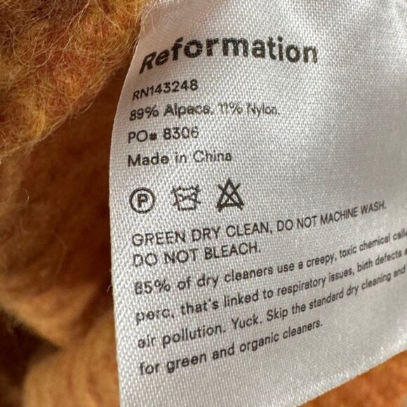 Reformation Tatum Alpaca Blend Semi Sheer Knit Orange Puff Sleeve Sweater Medium - Picture 15 of 15